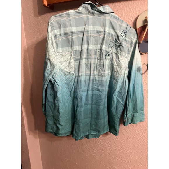 Christopher & Banks Blue Plaid Button Up Shirt Womens 3/4 Sleeves size x - Picture 6 of 6